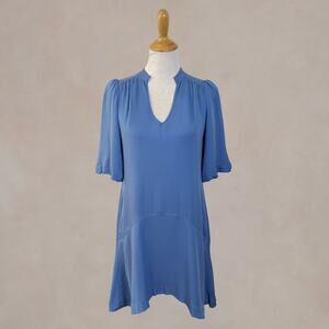 ANNIE GRIFFIN Silk‎ Melanie Puff Sleeves Dress M in French Blue
